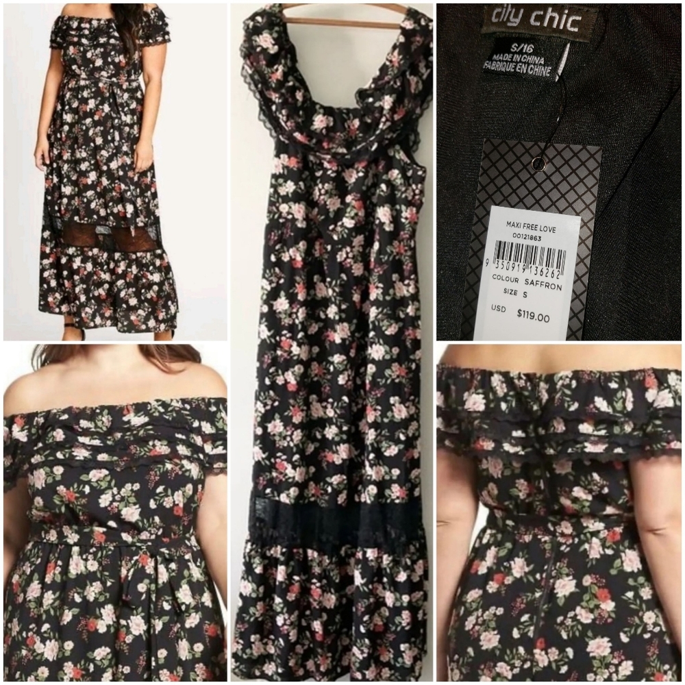 City Chic Plus Size S/16 GORGEOUS Floral Womens MAXI FREE LOVE dress NWT $119